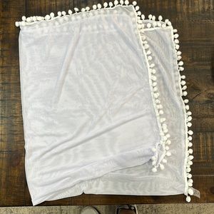 White sarong, dingle ball details, 34 x 44 inches
